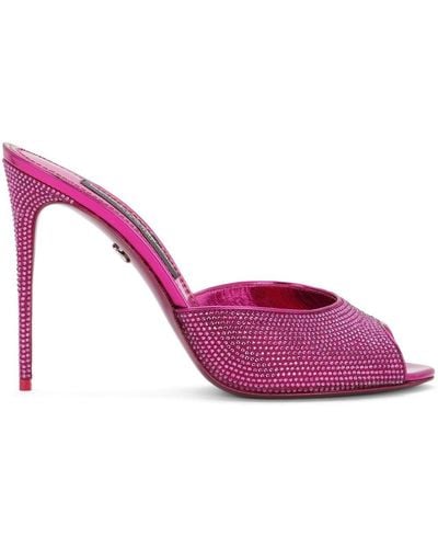 Dolce & Gabbana Rhinestone-embellished Satin Mules - Pink