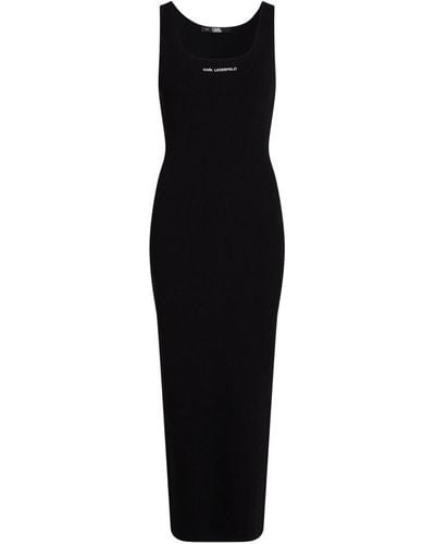 Karl Lagerfeld Ribbed-knit Sleeveless Midi Dress - Black