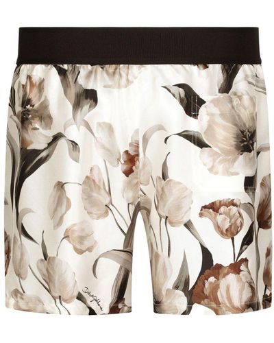 Dolce & Gabbana Short en soie à fleurs - Noir