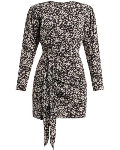 Isabel Marant Floral-print Long-sleeved Minidress - Black