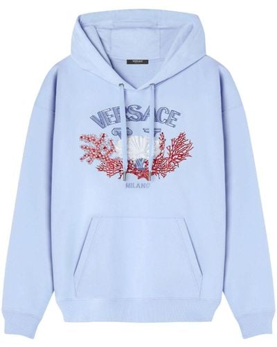 Versace University Coral Embroidered Hoodie - Blue
