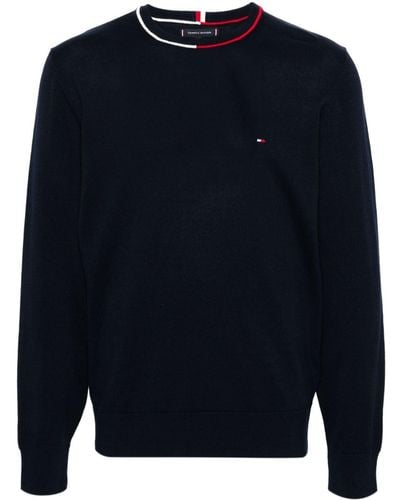 Tommy Hilfiger Embroidered-logo Fine-knit Sweater - Blue