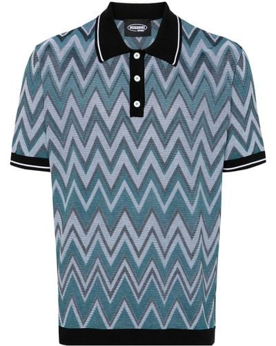 Missoni Zigzag-woven Knitted Polo Shirt - Blue