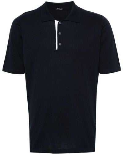 Kiton Geribbeld Poloshirt - Zwart