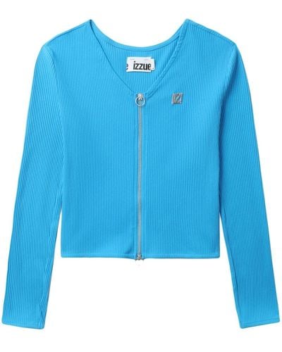 Izzue Zip-up Ribbed-knit Cardigan - Blue
