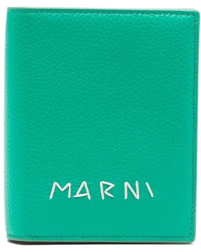 Marni Logo-embroidered leather wallet - Verde