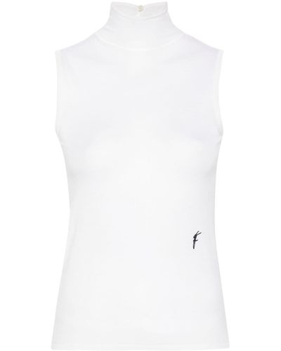 Ferragamo Embroidered-logo Virgin-wool Tank Top - White