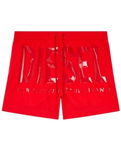 DIESEL Bmbx-ken-37 Denim-print Swim Shorts - Red