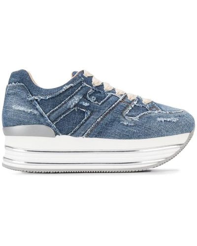 Hogan Denim Platform Sole Sneakers - Blue