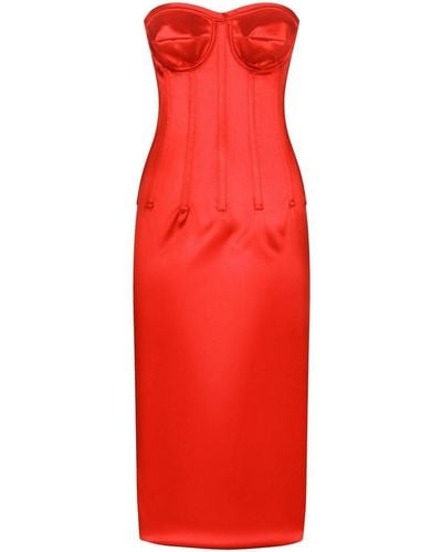 Dolce & Gabbana Corset-detail Satin Midi Dress - Red