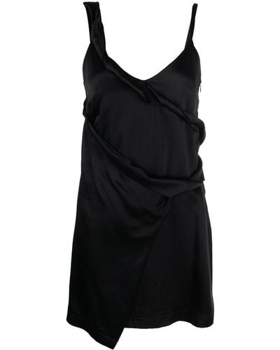 Atlein Asymmetric Satin Mini Dress - Black