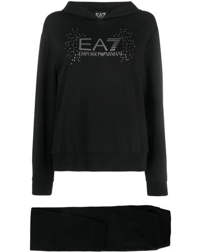 EA7 Survêtement en coton à logo imprimé - Noir