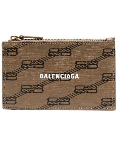 Balenciaga Signature Monogram Zipped Card Holder - Brown