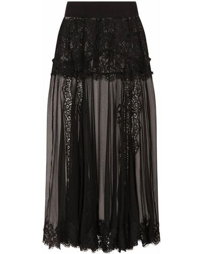 Dolce & Gabbana Lace-detail Midi Skirt - Black