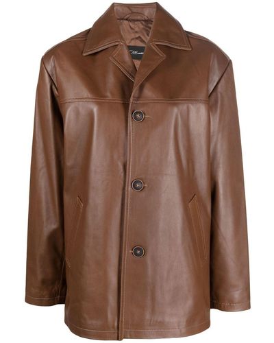 Manokhi Button-front Leather Coat - Brown