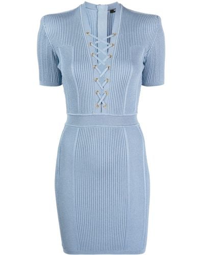Balmain Ribbed-knit Mini Dress - Blue