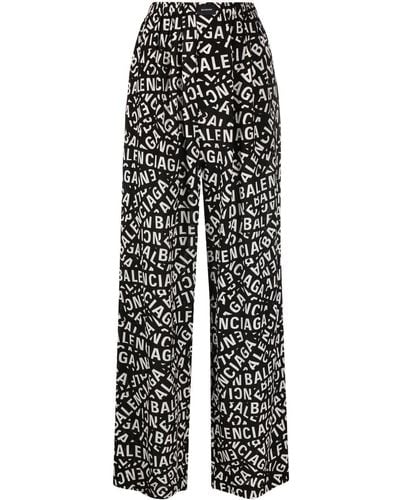Balenciaga Pantalones con logo y talle alto - Negro