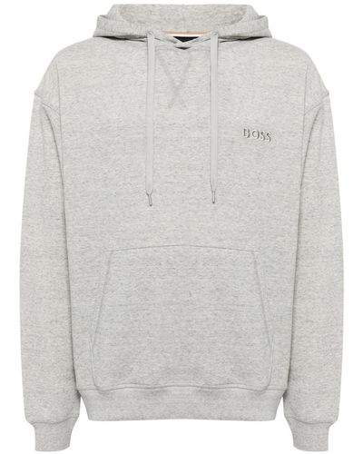 BOSS Logo-embroidered Hoodie - Grey