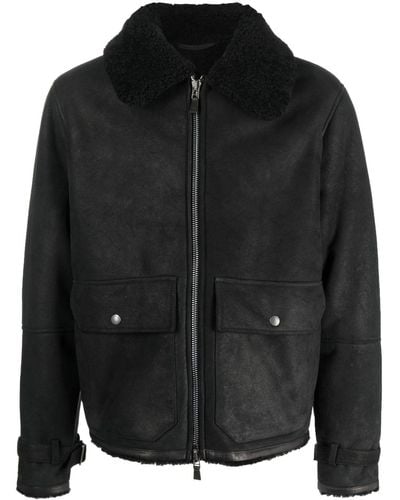 Lardini Shearling-detail Leather Jacket - Black