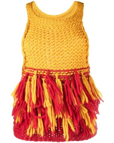 Concepto Firefly Fringed Crochet-knit Vest - Red