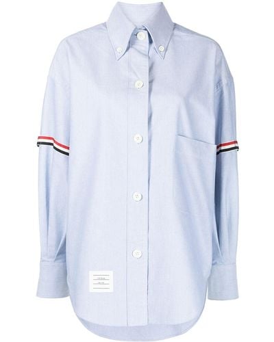 Thom Browne Ribbon-trim Oversized Shirt - Blue