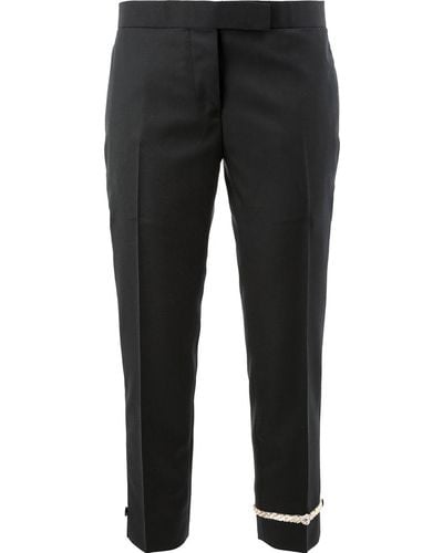 Thom Browne Embroidered Ankle Cropped Pants - Black