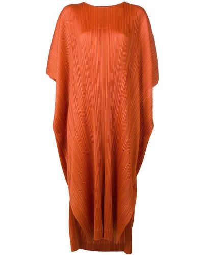 Pleats Please Issey Miyake Pleated Kaftan Dress - Orange