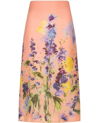 Silvia Tcherassi Atira Floral-print Linen Skirt - Pink