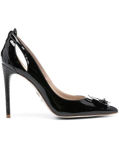 Genny 115mm Floral-appliqué Leather Court Shoes - Black