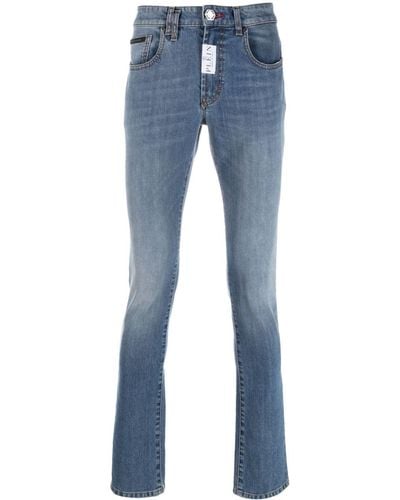 Philipp Plein Skinny-Jeans mit Logo-Patch - Blau