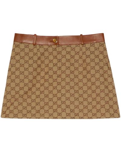 Gucci Minifalda con ribete de cuero - Marrón