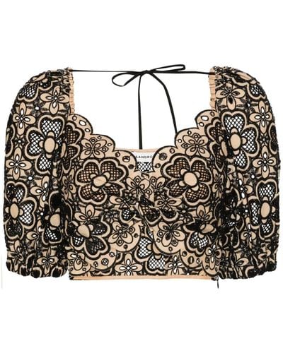 Sandro Floral-detail Cropped Top - Black