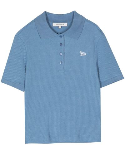 Maison Kitsuné Baby Fox-embroidered Fine-ribbed Polo Shirt - Blue