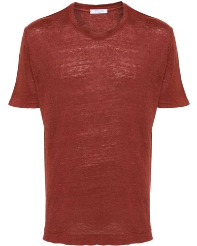 Boglioli T-shirt en lin à col rond - Rouge
