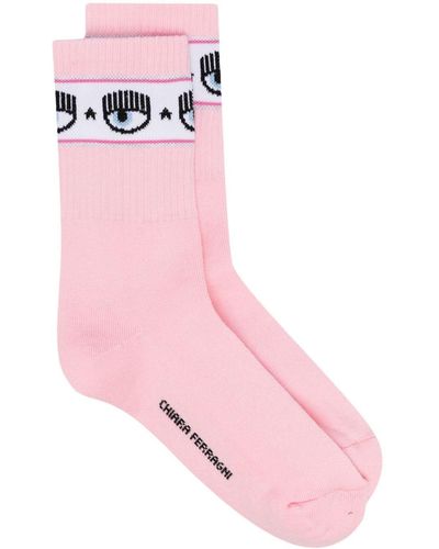 Chiara Ferragni Eyelike-motif Ribbed Ankle Socks - Pink