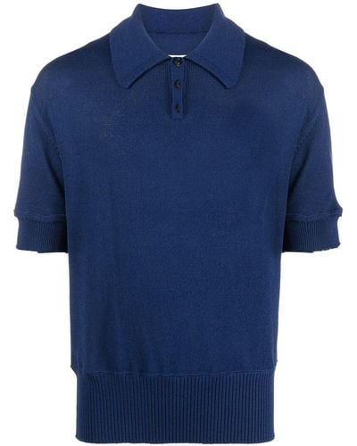 Maison Margiela Four-stitch Knitted Polo Shirt - Blue