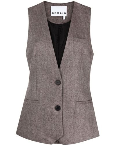 Remain Button-up Herringbone Waistcoat - Grey
