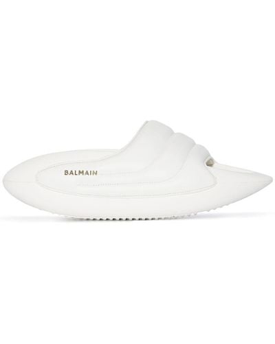 Balmain B-it Quilted Leather Slides - White