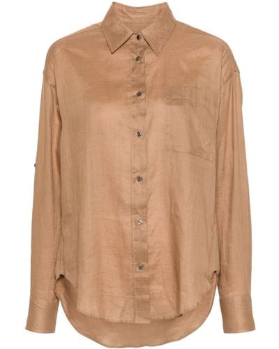BOSS Button-up Ramie Shirt - Brown