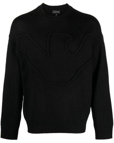 Emporio Armani Logo-embroidered Wool Blend Sweater - Black