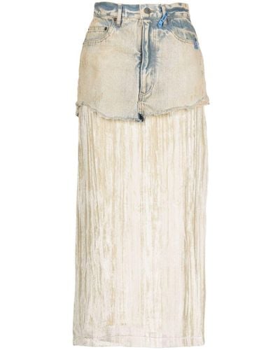 Maison Mihara Yasuhiro High-waisted Layered Velvet Skirt - Natural
