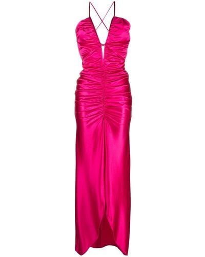 Rayane Bacha Pipa Satin Ruched Maxi Dress - Pink