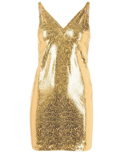 Amir Slama Metallic Snakeskin-effect Mini Dress - Yellow
