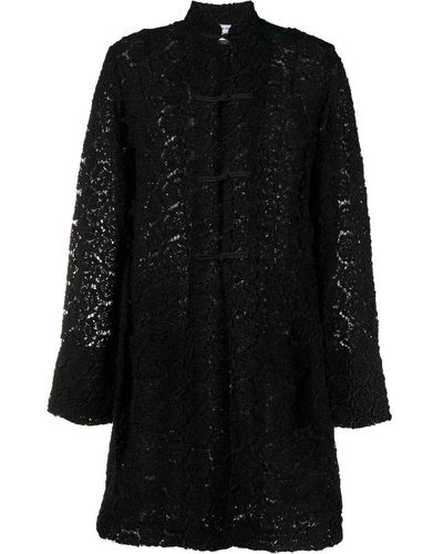 Comme des Garçons Floral-embroidered Tailored Coat - Black