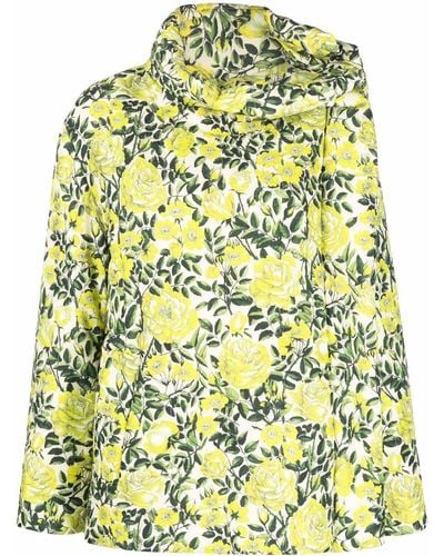 KENZO Floral-print Spread-collar Padded Jacket - Yellow