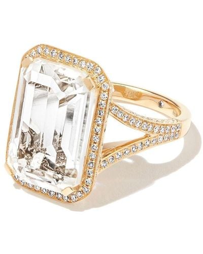 SHAY 18kt Yellow Gold Portrait Topaz And Diamond Ring - White