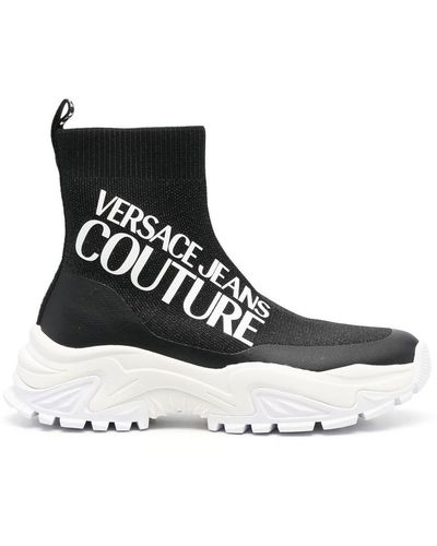 Versace Jeans Couture Logo-print Sock-style Sneakers - Black