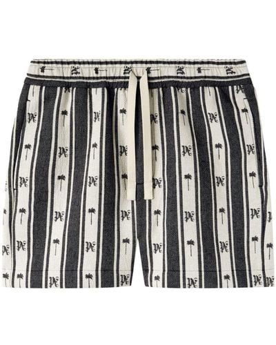 Palm Angels Monogram-print Striped Shorts - Black