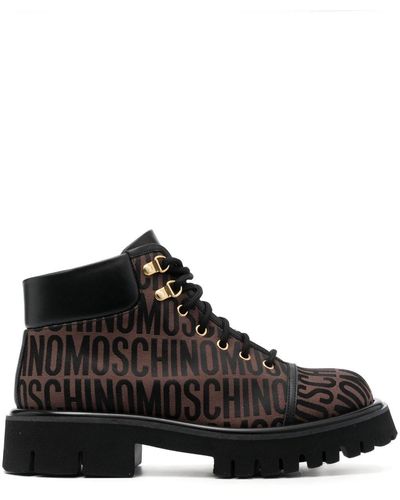 Moschino Jacquard Logo Ridged-sole Boots - Black