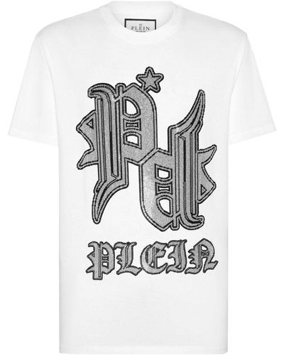 Philipp Plein Tattoo T-Shirt mit Strass - Grau